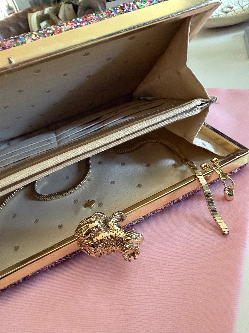 I Kissed A Frog Kate Spade Glitter and Gold Clutch - Picture 2 of 7